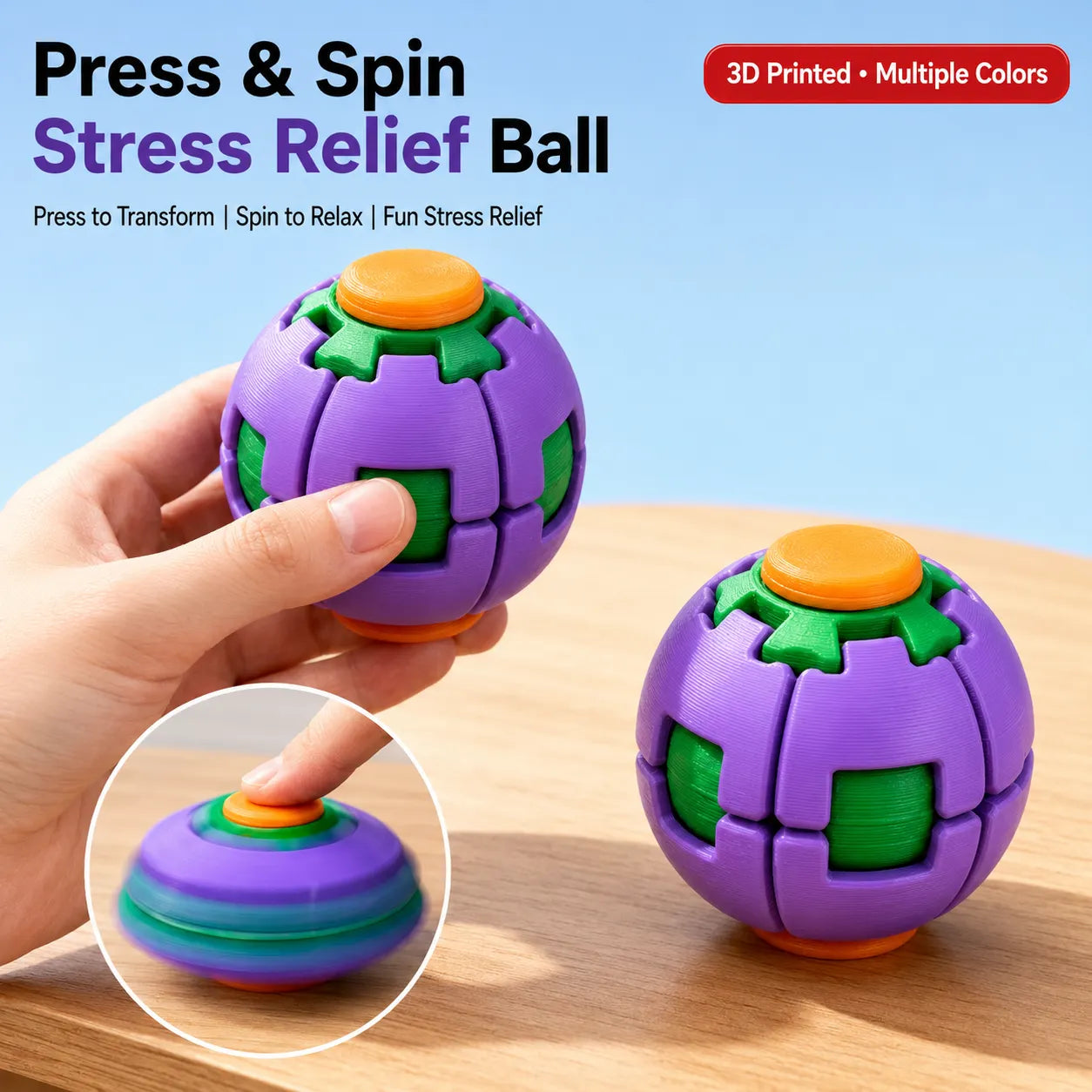 3D-Printed Push-and-Spin Stress Relief Ball