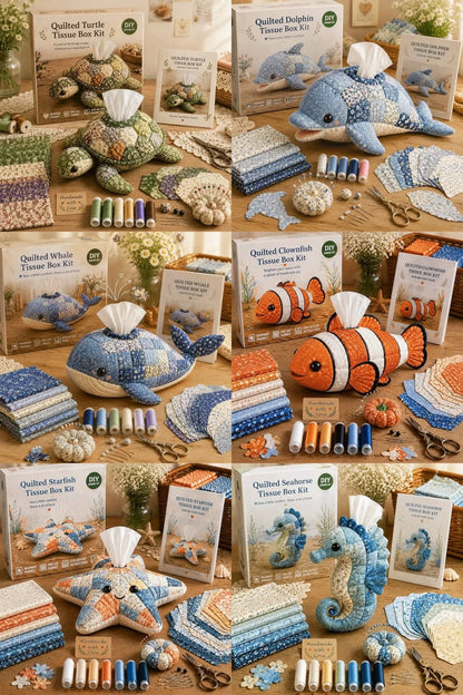🧵 Quilted sea Animal Tissue Box DIY Kit💖