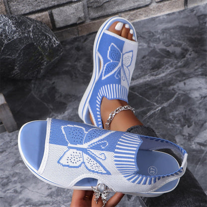 Norvail Woven Butterfly Cutout Toe Sandals ,Casual Breathable Butterfly Slip On Platform Sneaker Sandals, Thick Sole Peep Toe Summer Walking Casual Beach Sandals, Vacation Shoes for Women Summer