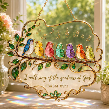 🐦🎶 Psalm 89:1 Songbird Window Suncatcher | Stained-Glass Style Faith Decor with Colorful Birds & Scripture 🕊️✨