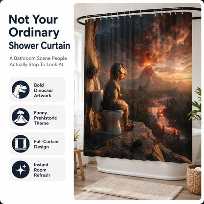 🦖🚽Fun Dinosaur Volcano Bathroom Shower Curtain🤣(📦Buy 2 Free Shipping)