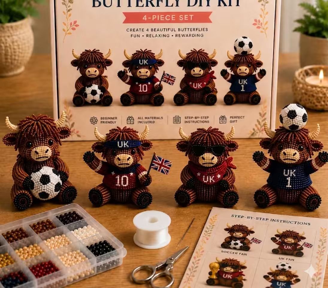 3D Highland Cow DIY Bead Kit – 8 Adorable Handmade Cow Designs Craft Set