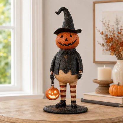 🎃Halloween Pumpkin Head Figurine with Lighted Handheld Pumpkin Lantern