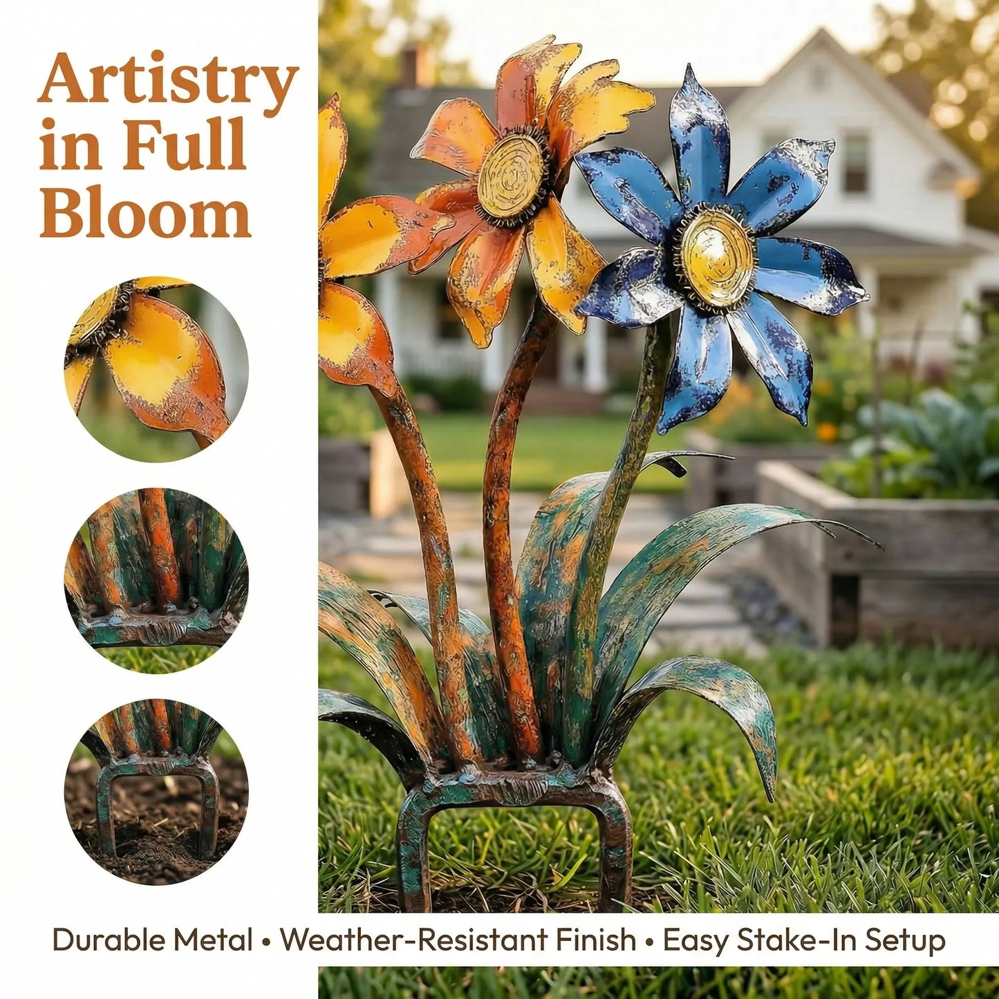 🌼2026 Mother's Day Gifts 50% Off--💖🎁Handcrafted Rustic Metal Flower Garden Stakes
