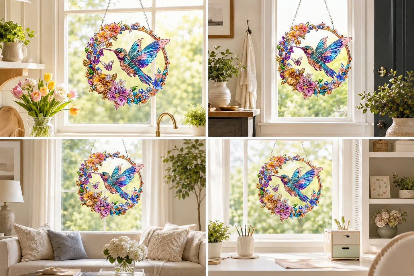 💥LAST DAY 49% OFF - Hummingbird Diamond Art Hanging Ornament Kit – Sparkling DIY Window Ornament 🐦✨