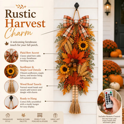 🍂✨Country-Style Harvest Door Hanging Decoration with Warm Lights