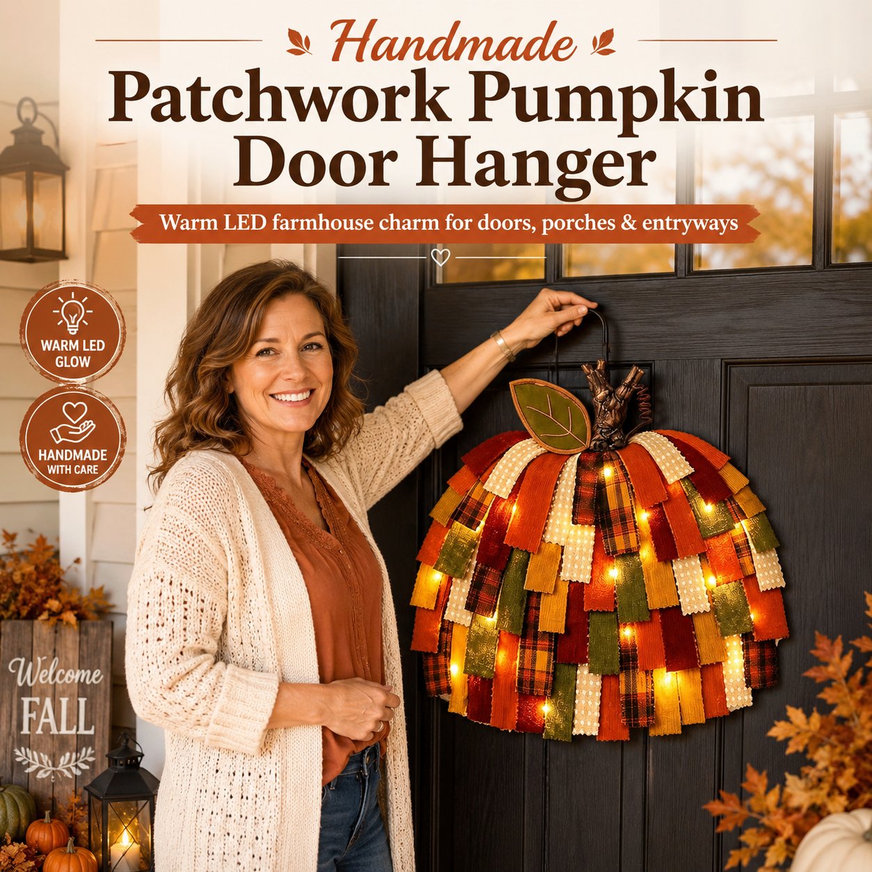 Handmade Patchwork Pumpkin Door Hanger