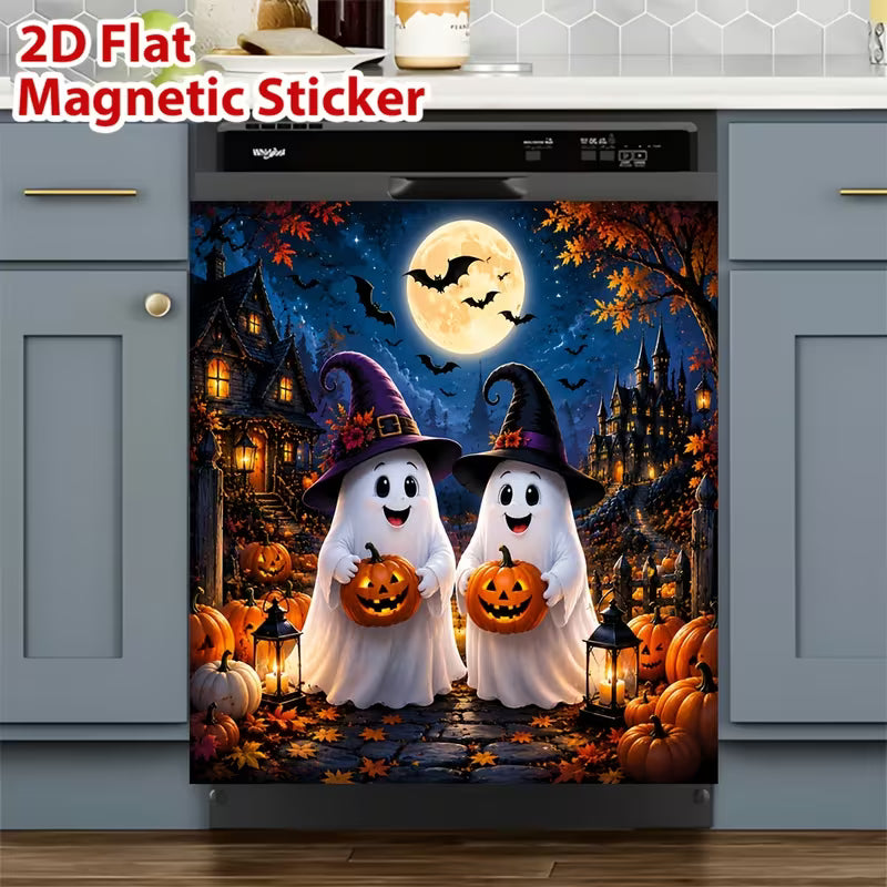 Reusable Halloween-Themed Magnetic Dishwasher Cover – Kitchen Decor for a Spooky Atmosphere