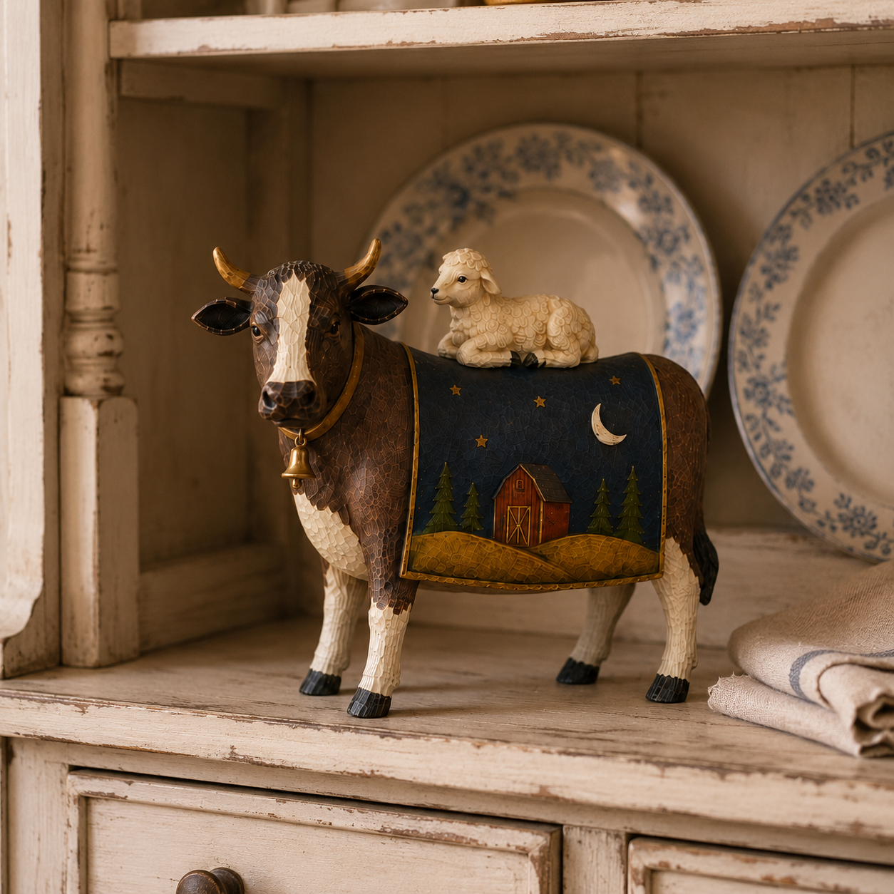 Home Beneath the Stars cow and lamb folk-art keepsake