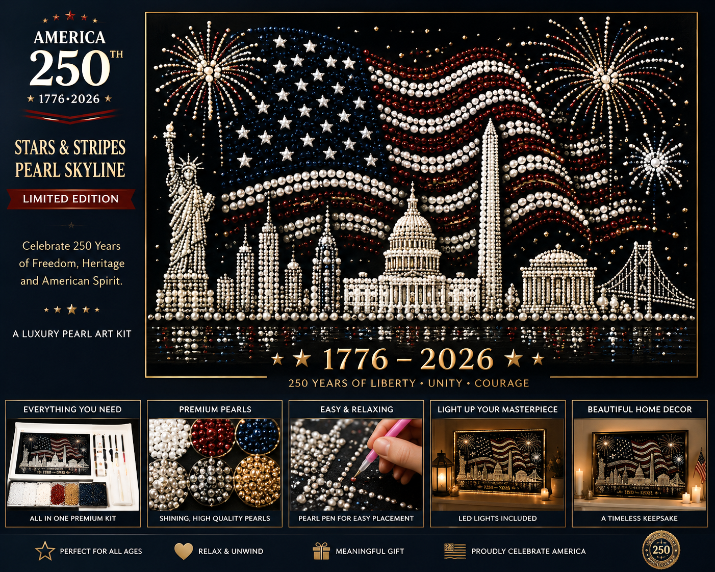 America 250th Anniversary Pearl Art Kit – Stars & Stripes Skyline Limited Edition