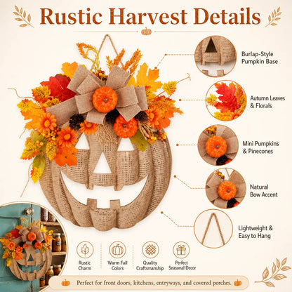 Lighted Burlap Pumpkin Wreath 🎃✨ Cozy Fall Door Decor with Warm LED String Lights