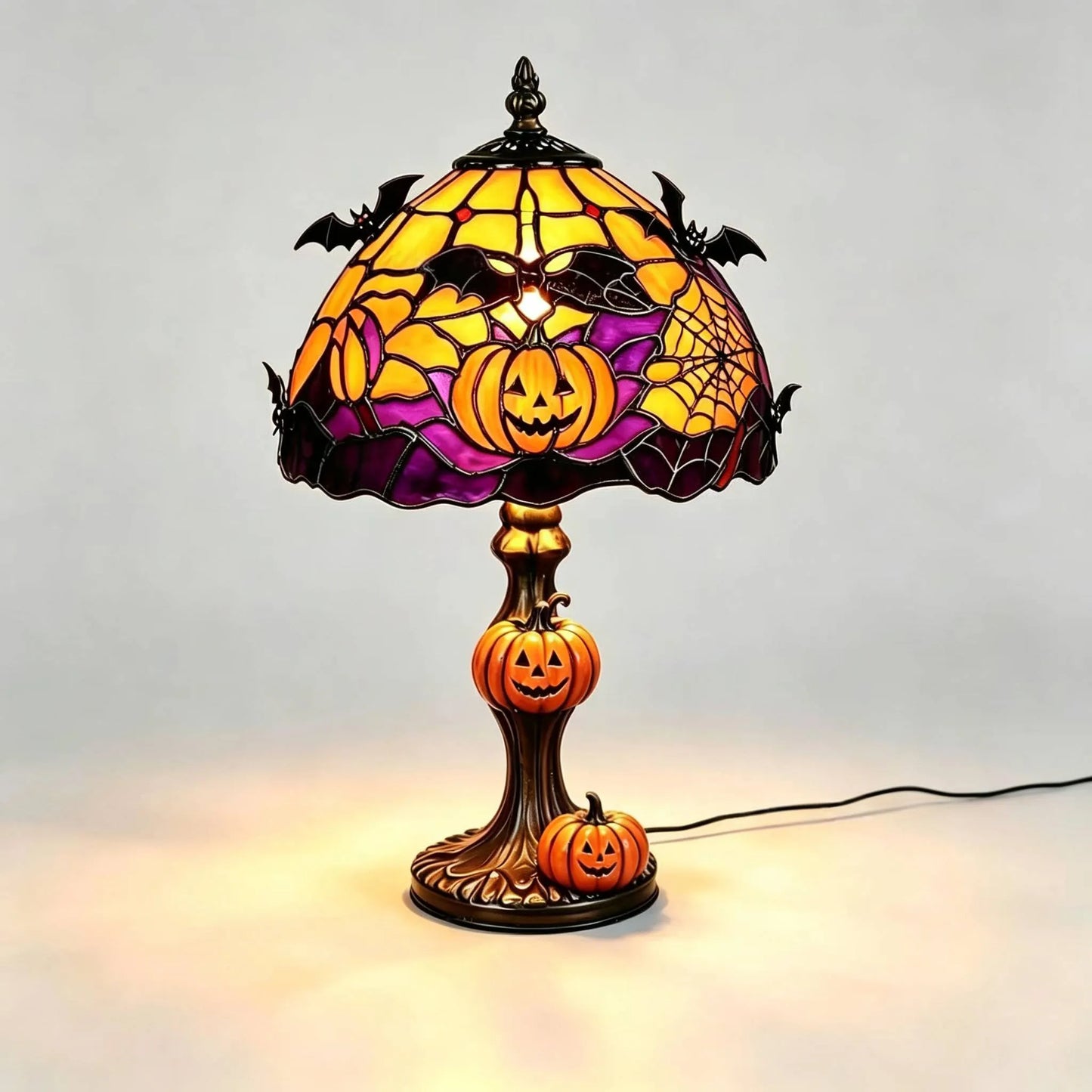 🎃 Halloween Stained Glass Skeleton Table Lamp | USB Gothic Night Light