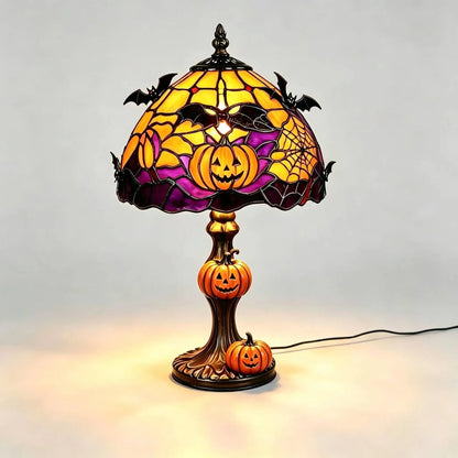 🎃 Halloween Stained Glass Skeleton Table Lamp | USB Gothic Night Light