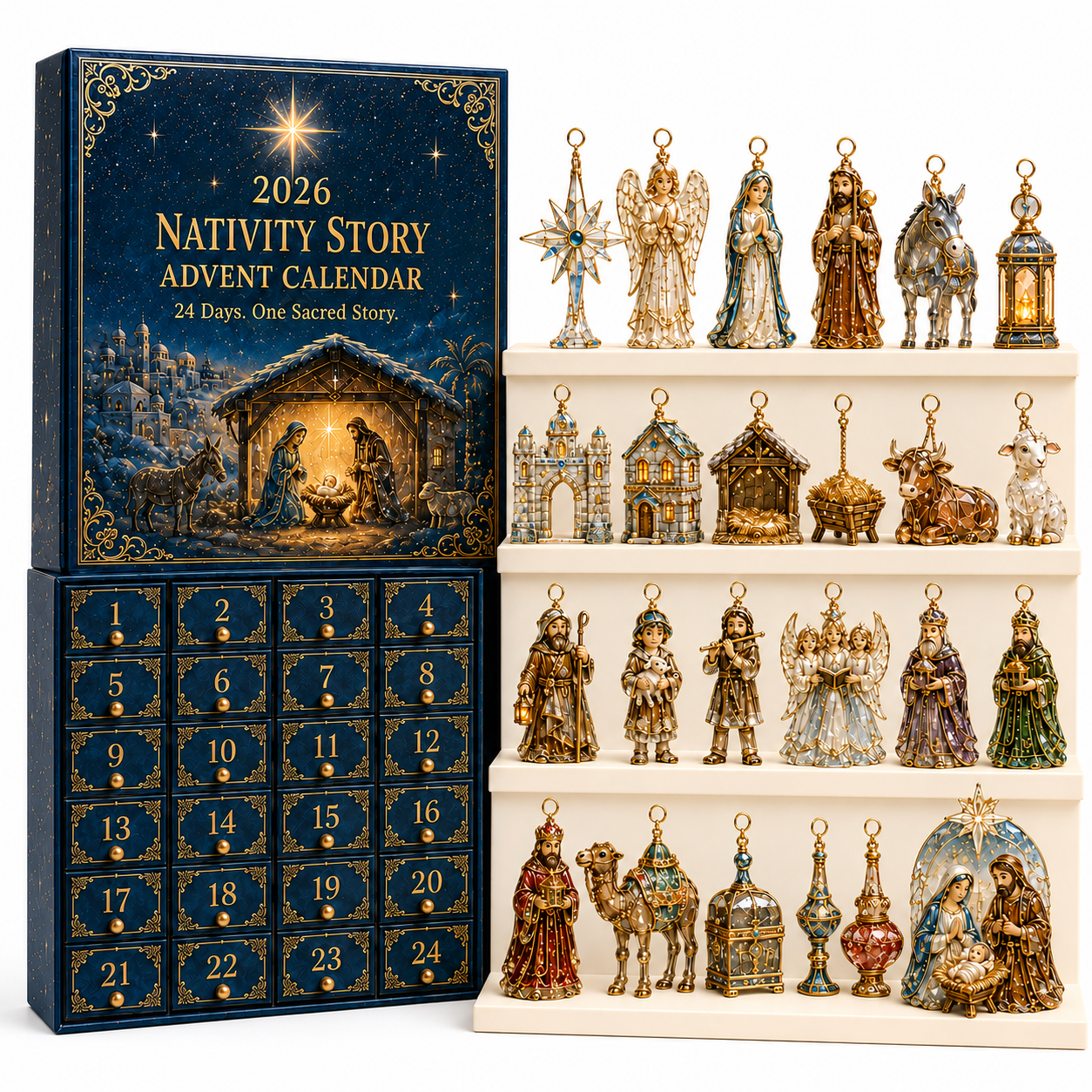 2027 Fellime®Nativity Story Advent Calendar – 24-Day Christmas Countdown Ornament Set