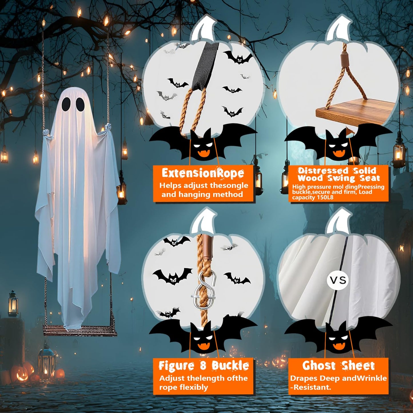 5FT Hanging Porch Ghost Halloween Decor