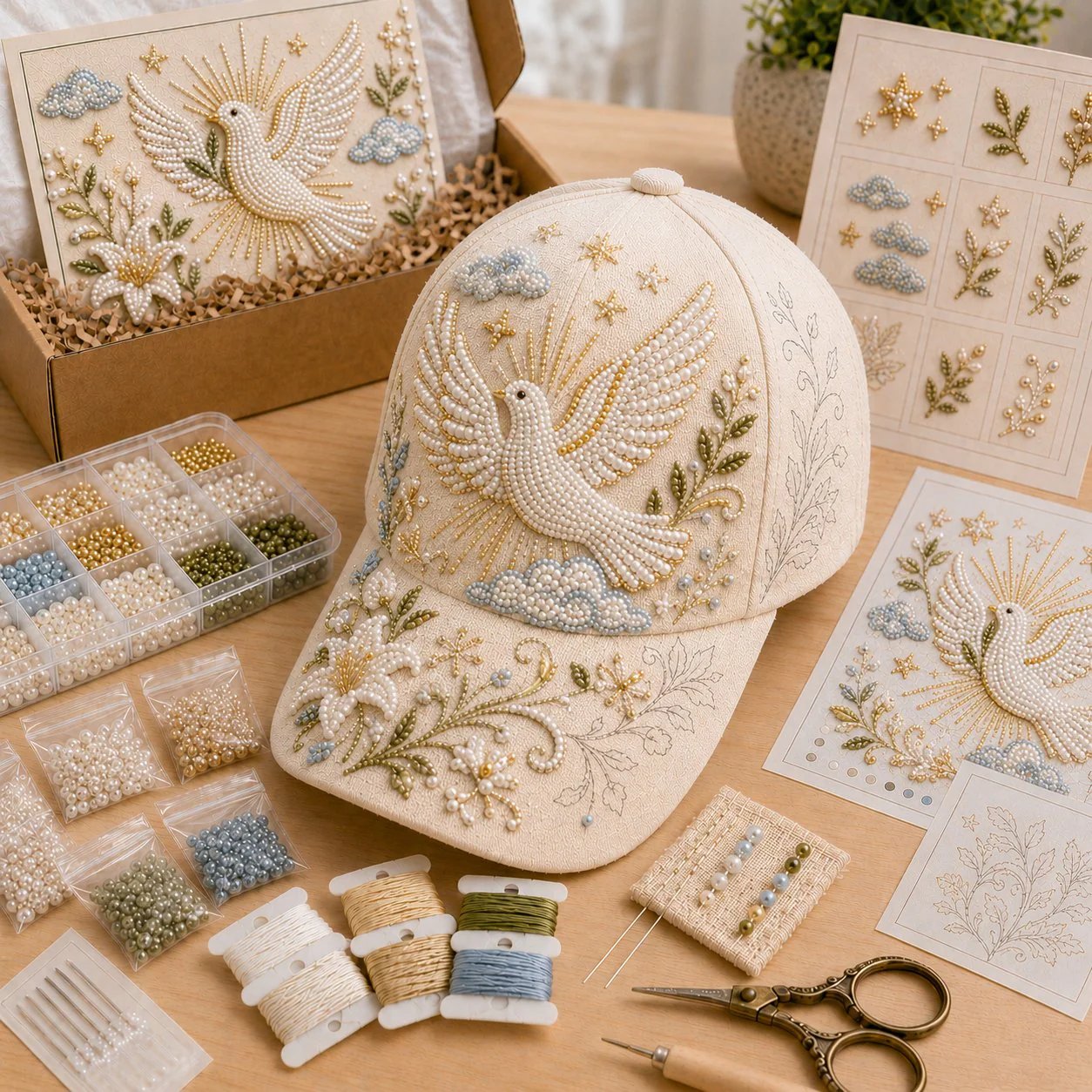 ✝️🧢 Premium Christian Faith Beaded Hat DIY Kit | Luxury Flocked Canvas with Scratch-Resistant Non-Fading Pearl Beads DIY Handmade Devotional Cap Decor 🕊️🪡✨
