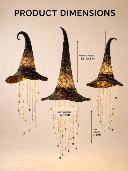 3-Piece Lighted Witch Hat Set with Cascading Stars