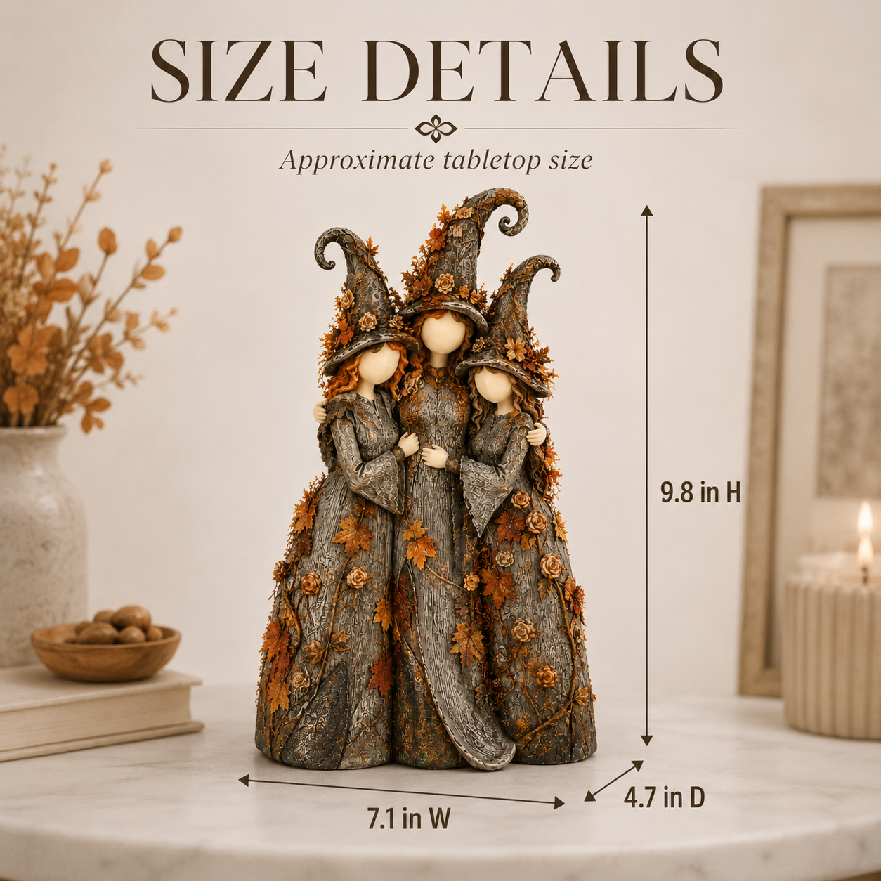 🍂Vintage Autumn Witch Sisters Sculpture
