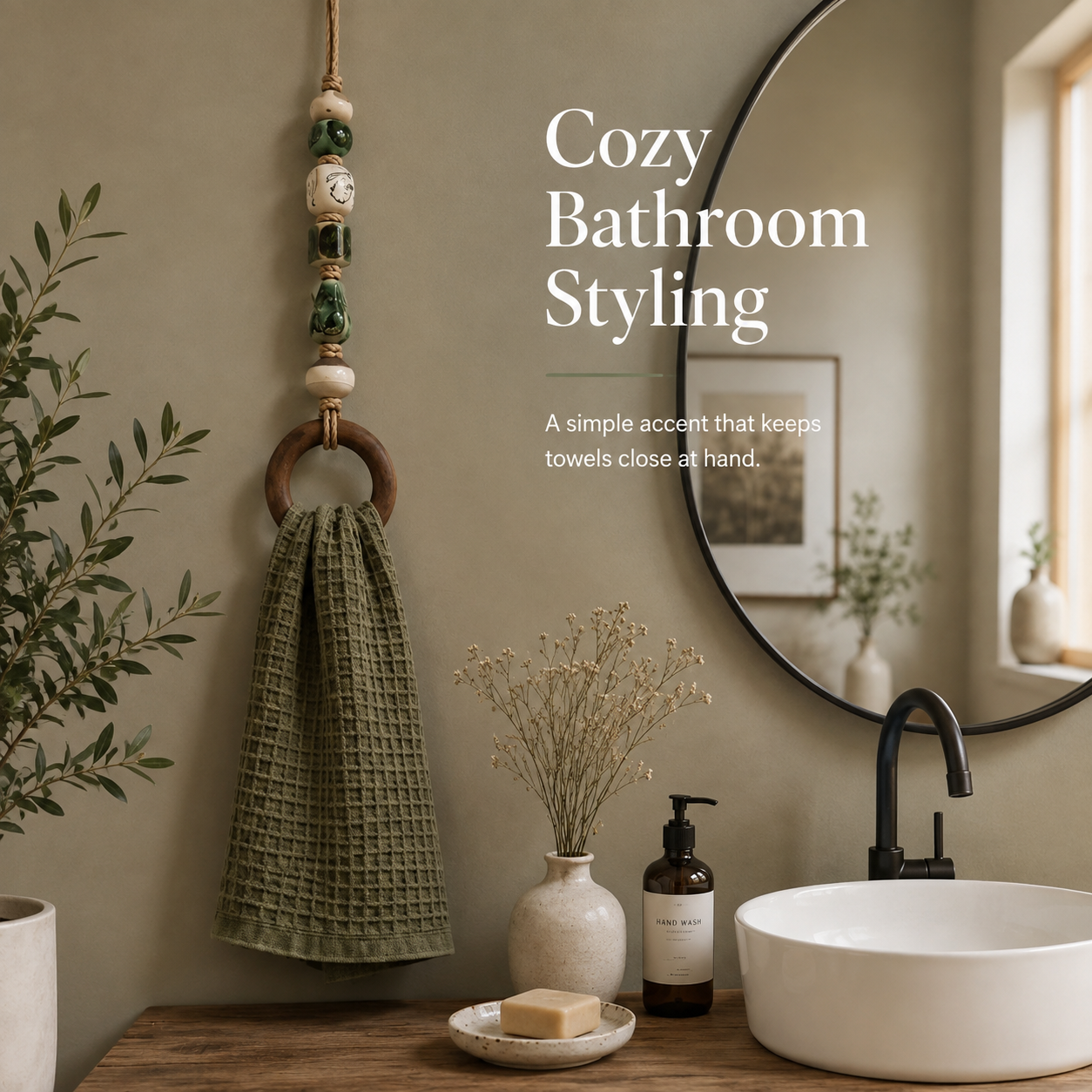 🔥LAST DAY 58% OFF-2027 Fellime®Decorative Beaded Towel Hanger with Wooden Ring