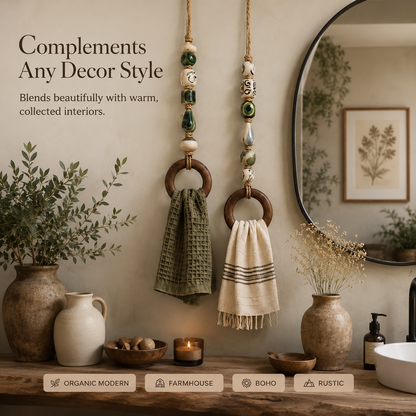 🔥LAST DAY 58% OFF-2027 Fellime®Decorative Beaded Towel Hanger with Wooden Ring