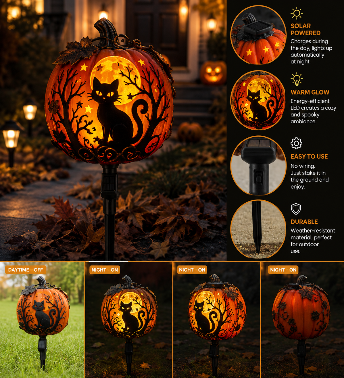🎃 Solar Pumpkin Stake Light – Spooky LED Decor for Halloween Nights 👻