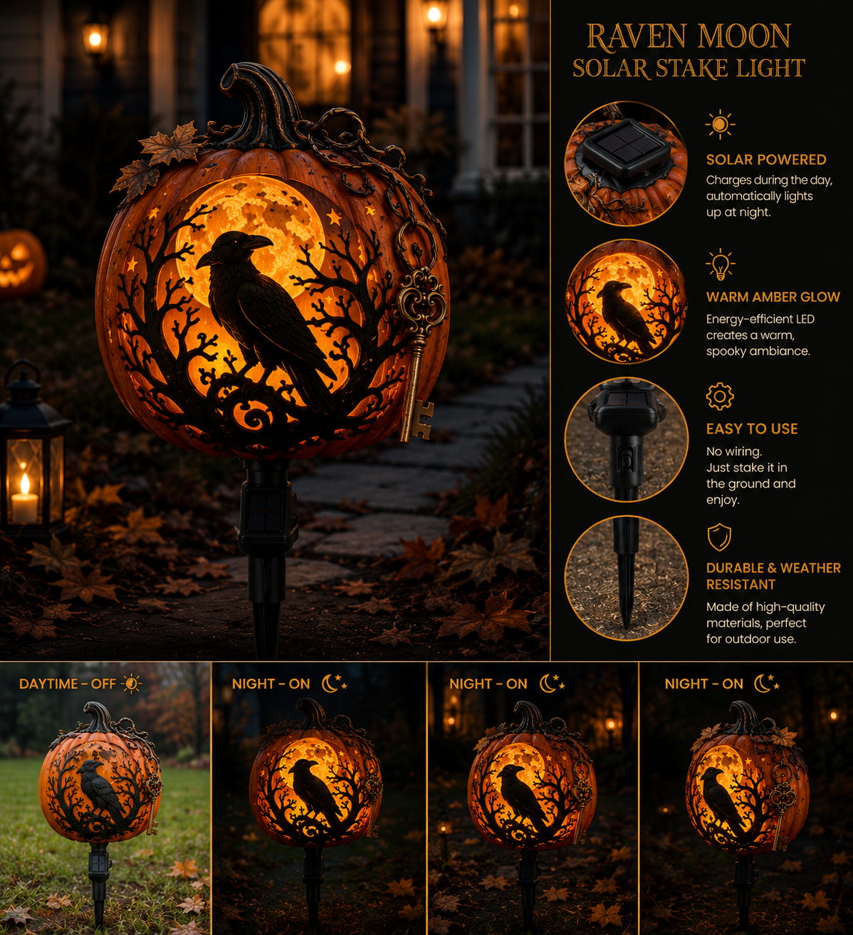 🎃 Solar Pumpkin Stake Light – Spooky LED Decor for Halloween Nights 👻