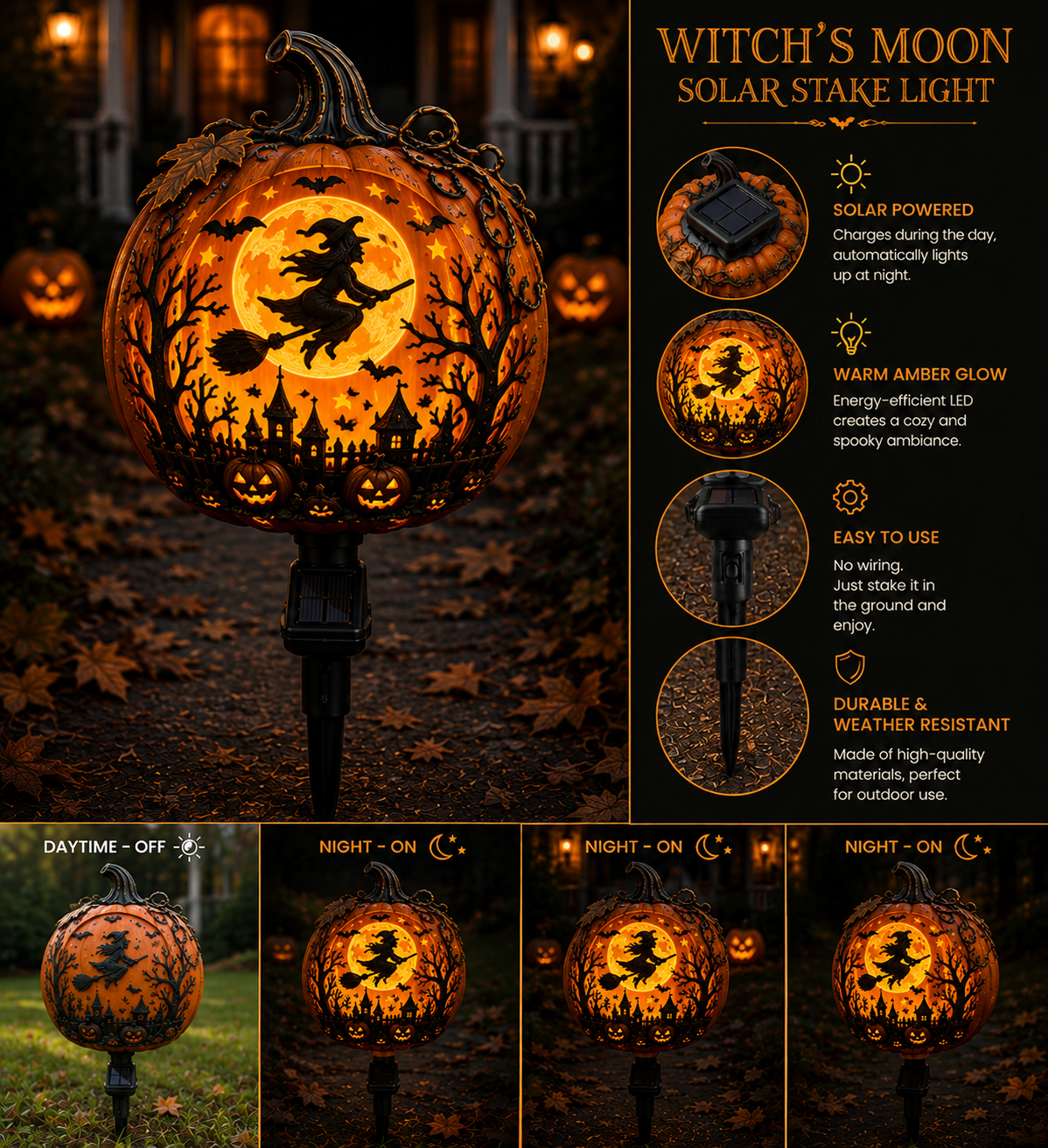 🎃 Solar Pumpkin Stake Light – Spooky LED Decor for Halloween Nights 👻
