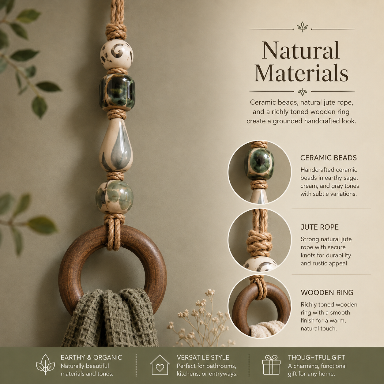 🔥LAST DAY 58% OFF-2027 Fellime®Decorative Beaded Towel Hanger with Wooden Ring