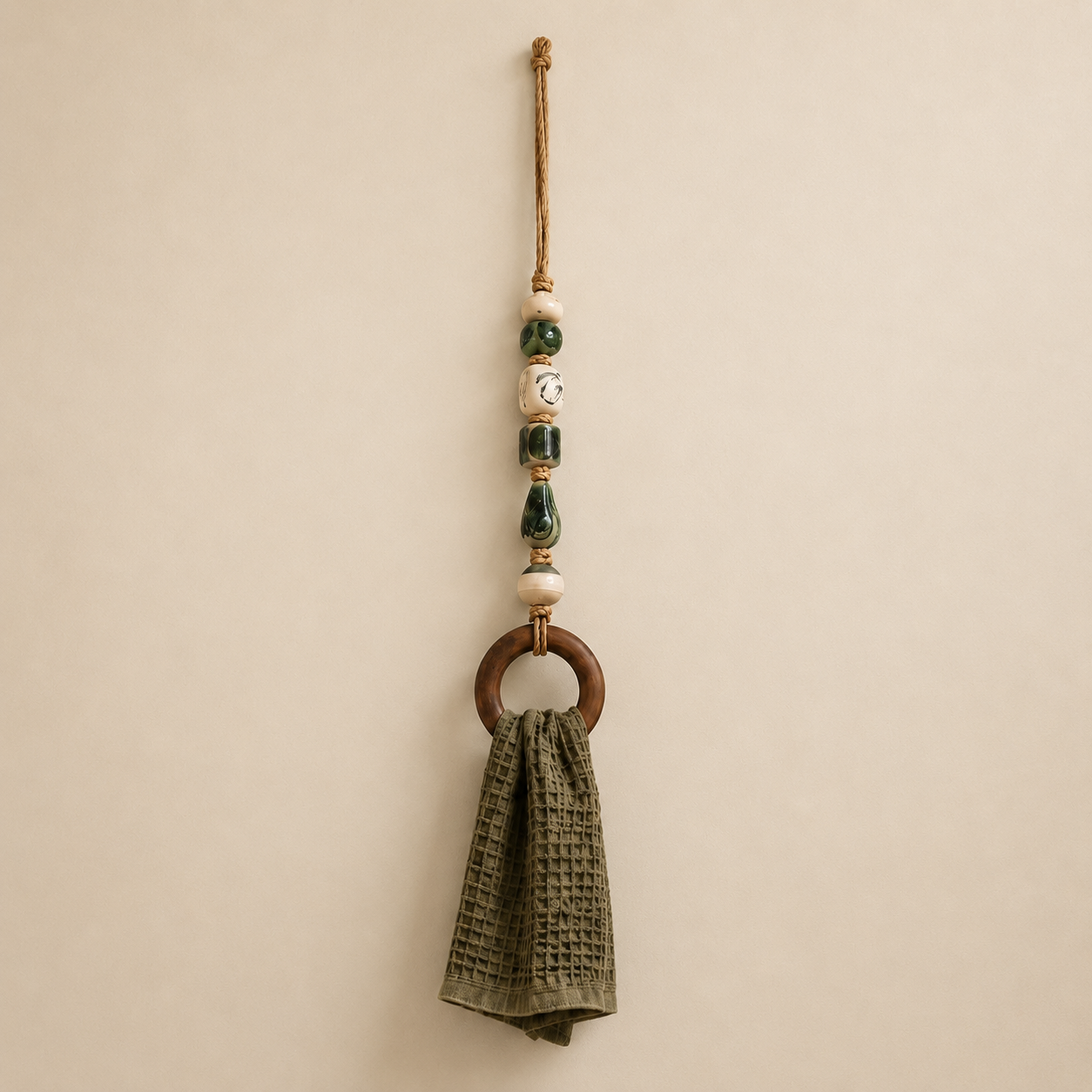 🔥LAST DAY 58% OFF-2027 Fellime®Decorative Beaded Towel Hanger with Wooden Ring