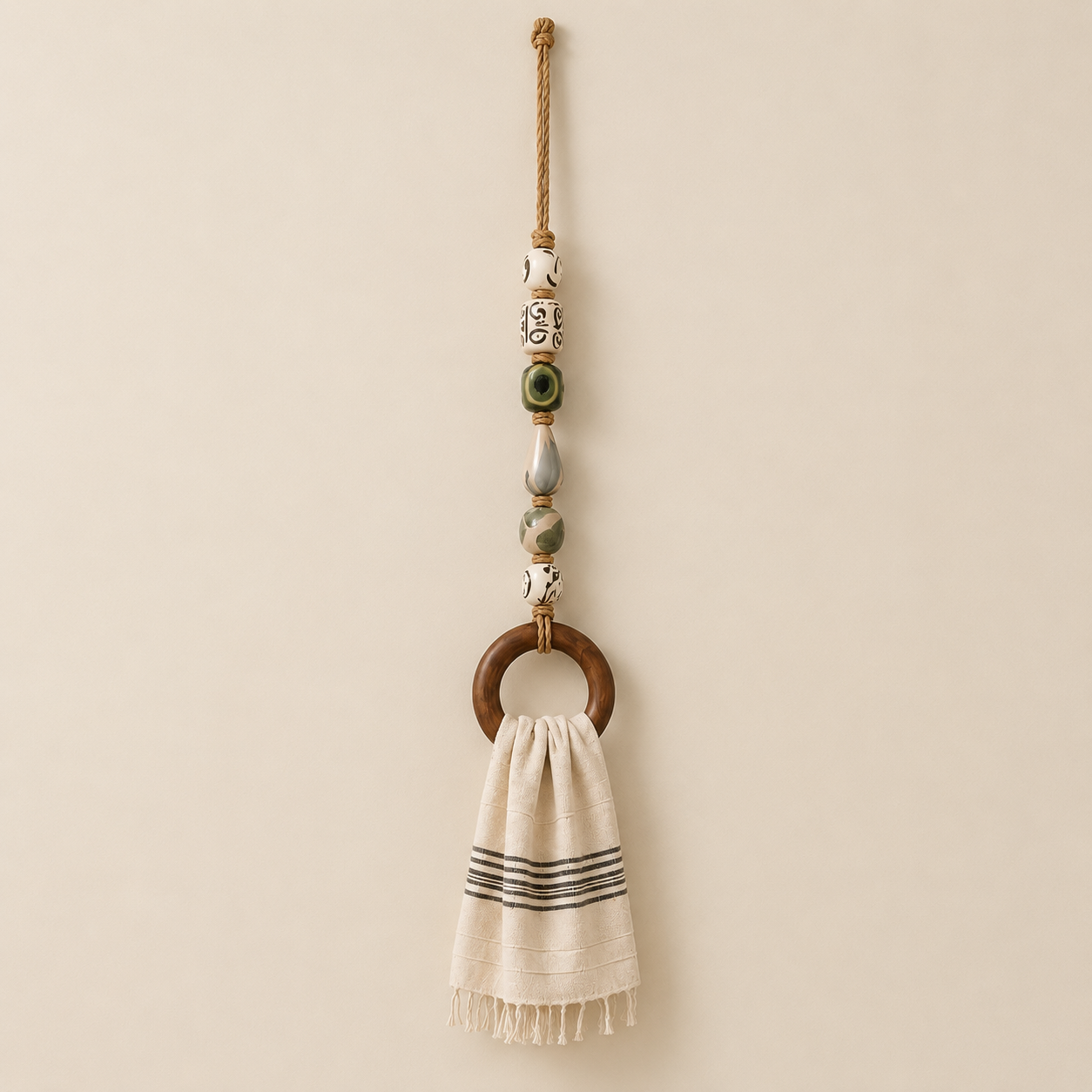🔥LAST DAY 58% OFF-2027 Fellime®Decorative Beaded Towel Hanger with Wooden Ring