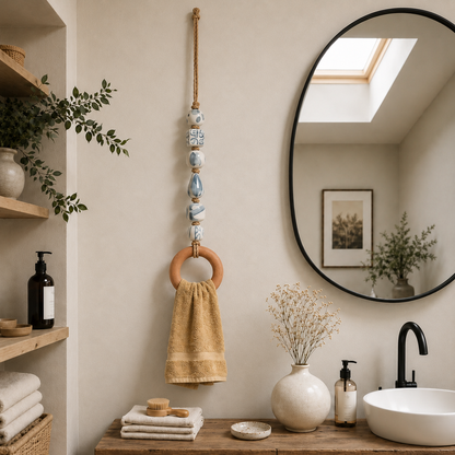 🔥LAST DAY 58% OFF-2027 Fellime®Decorative Beaded Towel Hanger with Wooden Ring