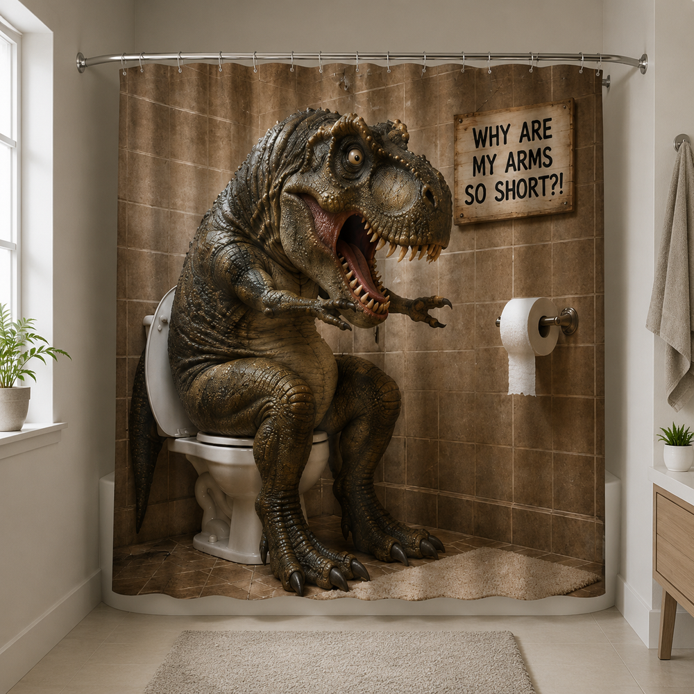 Funny T-Rex bathroom curtain