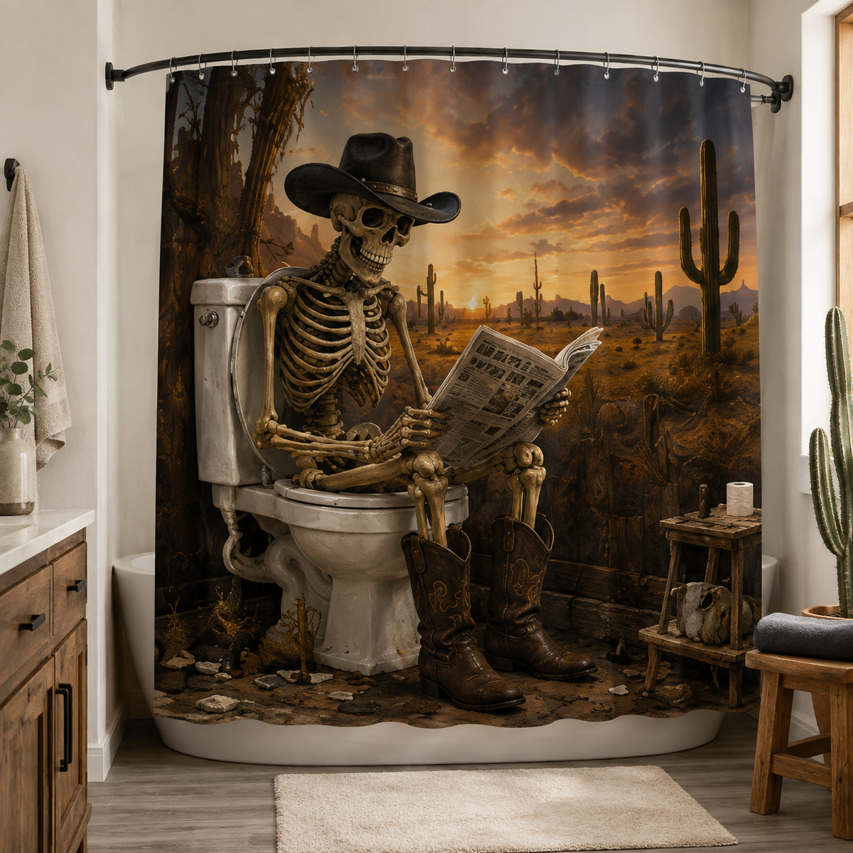 Style D Cowboy Skeleton Shower Curtain