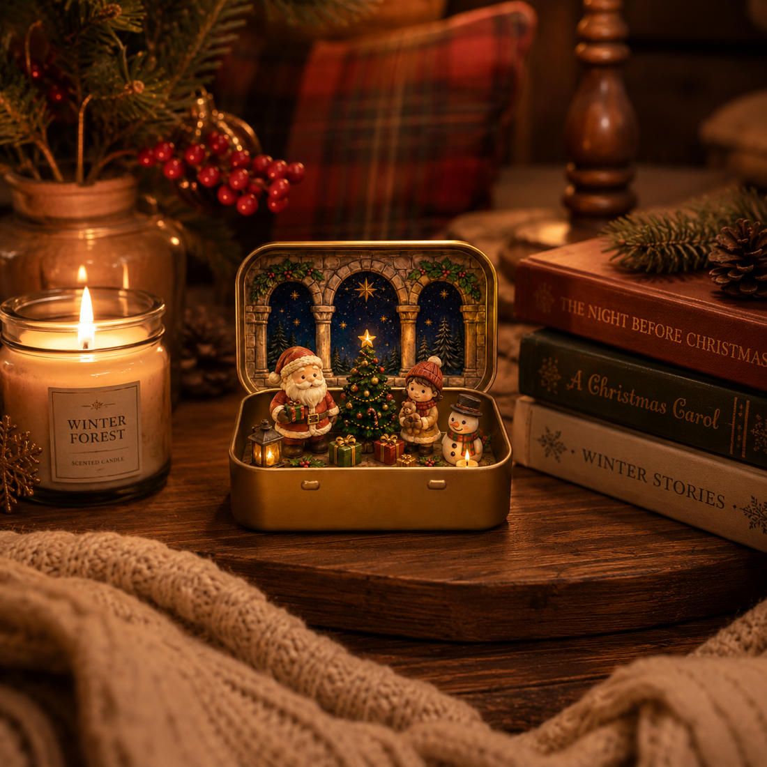 Tiny Christmas Wonderland beside Christmas books
