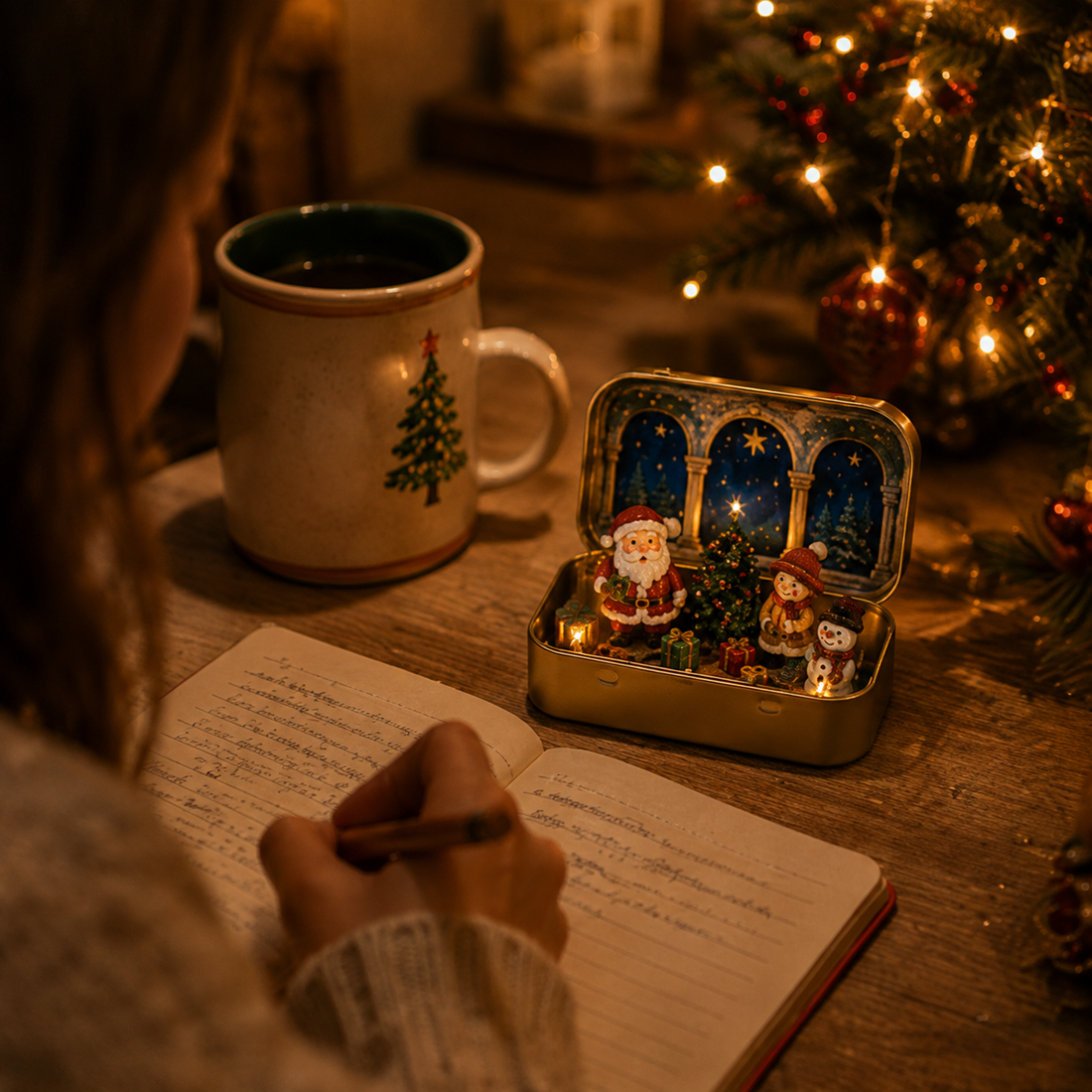 Tiny Christmas Wonderland beside journal