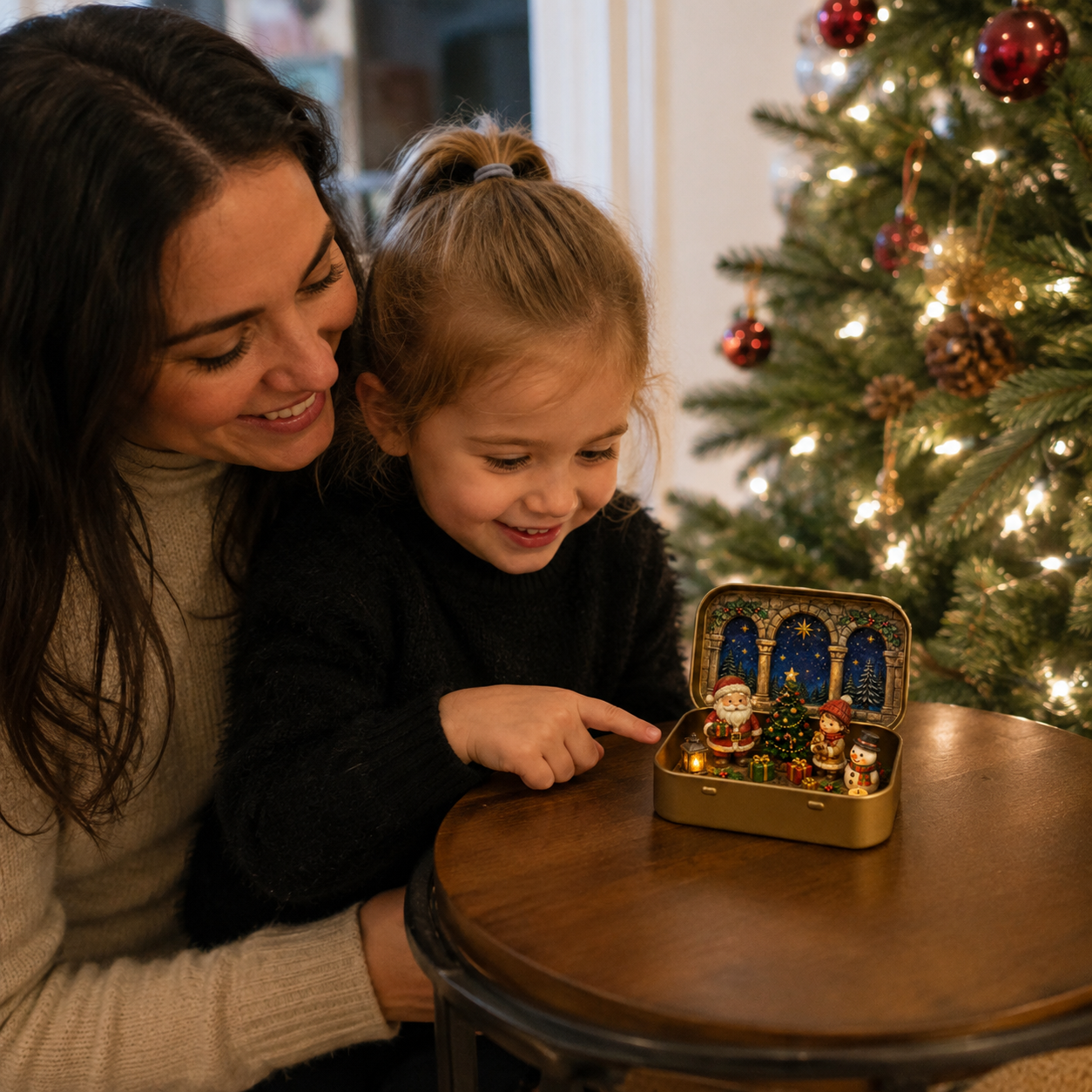 Mother and daughter enjoying Tiny Christmas Wonderland