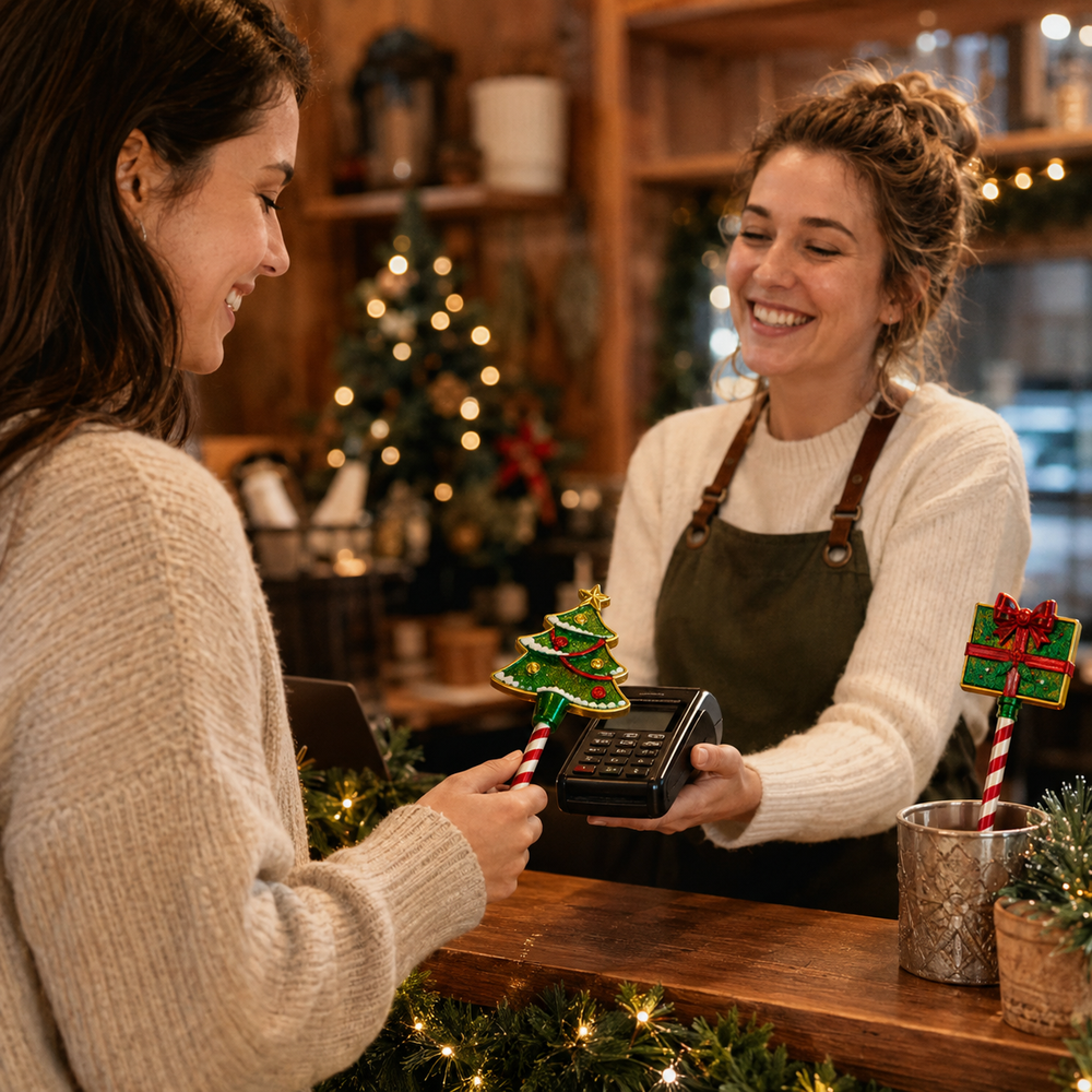 Christmas Tree Wand at cafe checkout