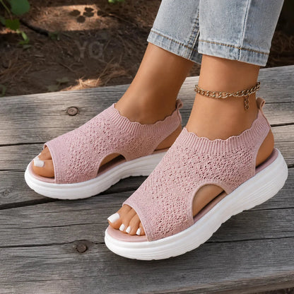 Aurelle – Knit Platform Sandals with Cushioned Sole and Slingback