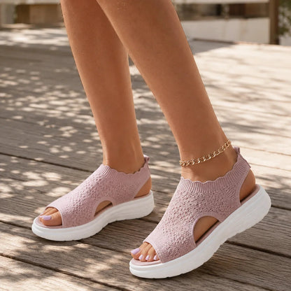 Aurelle – Knit Platform Sandals with Cushioned Sole and Slingback