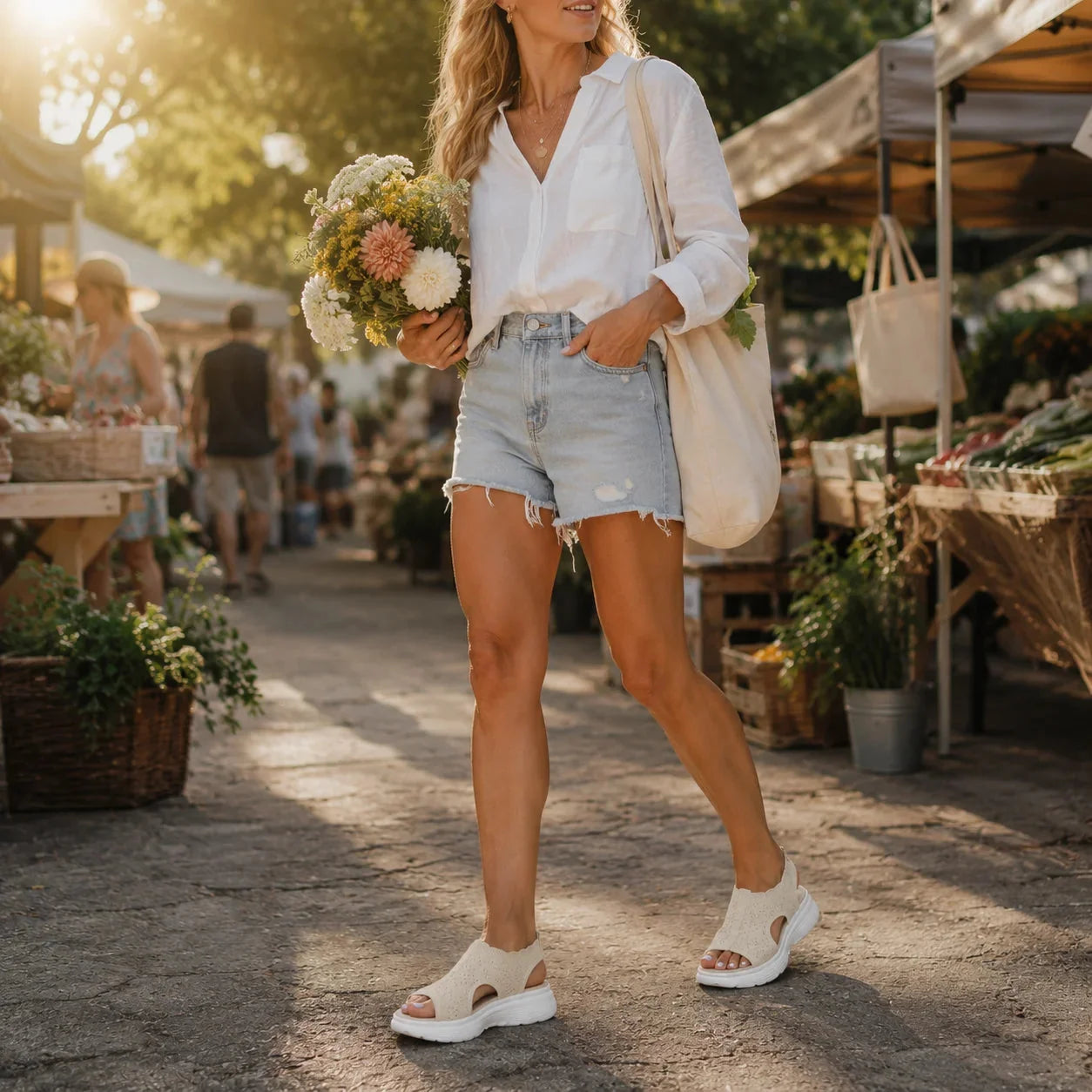 Aurelle – Knit Platform Sandals with Cushioned Sole and Slingback