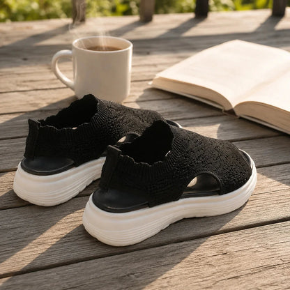 Aurelle – Knit Platform Sandals with Cushioned Sole and Slingback
