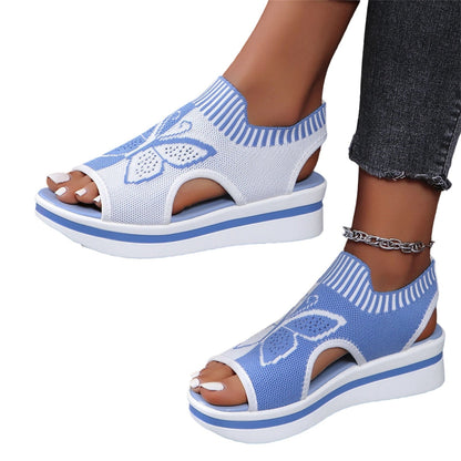 Norvail Woven Butterfly Cutout Toe Sandals ,Casual Breathable Butterfly Slip On Platform Sneaker Sandals, Thick Sole Peep Toe Summer Walking Casual Beach Sandals, Vacation Shoes for Women Summer