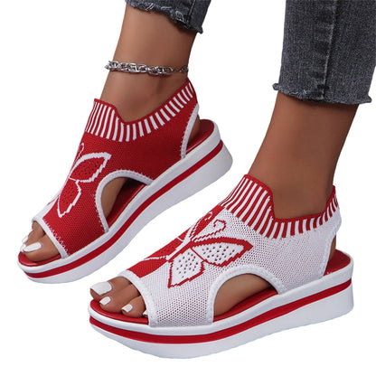 Norvail Woven Butterfly Cutout Toe Sandals ,Casual Breathable Butterfly Slip On Platform Sneaker Sandals, Thick Sole Peep Toe Summer Walking Casual Beach Sandals, Vacation Shoes for Women Summer