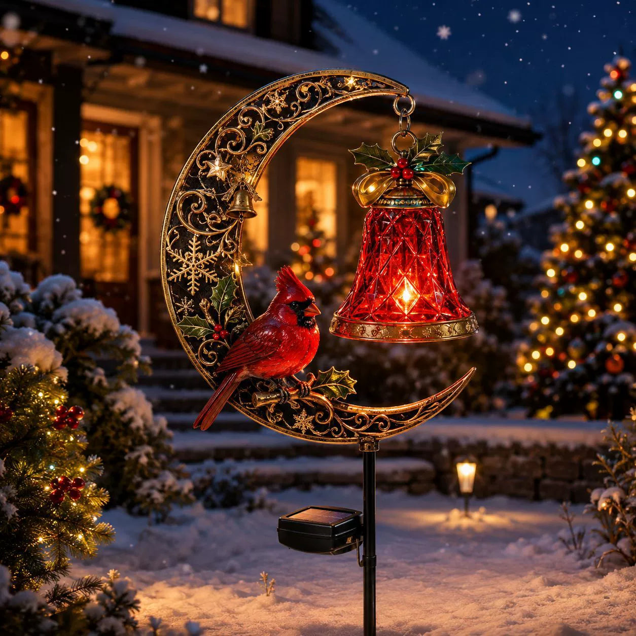 Christmas Cardinal Crescent Solar Garden Light
