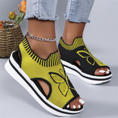 Norvail Woven Butterfly Cutout Toe Sandals ,Casual Breathable Butterfly Slip On Platform Sneaker Sandals, Thick Sole Peep Toe Summer Walking Casual Beach Sandals, Vacation Shoes for Women Summer