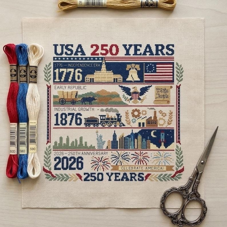 🔥HOT SALE 49% OFF✨🦅🇺🇸 America 250 Years Independence Day Cross Stitch Diy Kit🧵