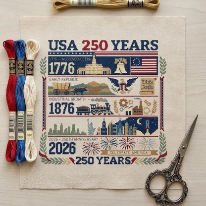 🔥HOT SALE 49% OFF✨🦅🇺🇸 America 250 Years Independence Day Cross Stitch Diy Kit🧵