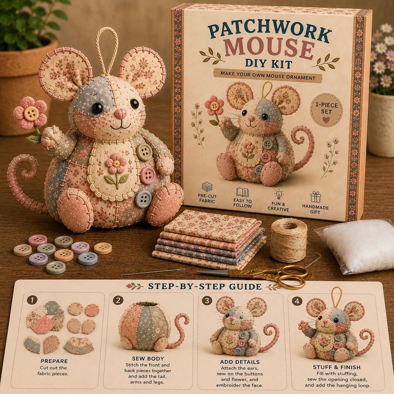 🐭🧵 Patchwork Mouse DIY Kit