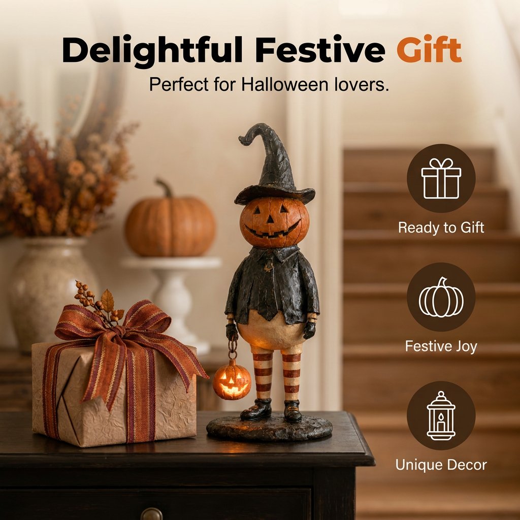 🎃 Pumpkin Witch Lantern Halloween Statue