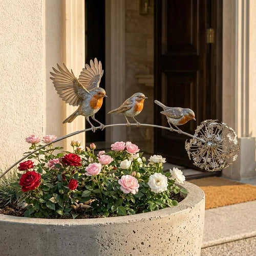 🕊️ Kinetic Robin Garden Stake – Memorial Wind Sculpture for Outdoor Decor
